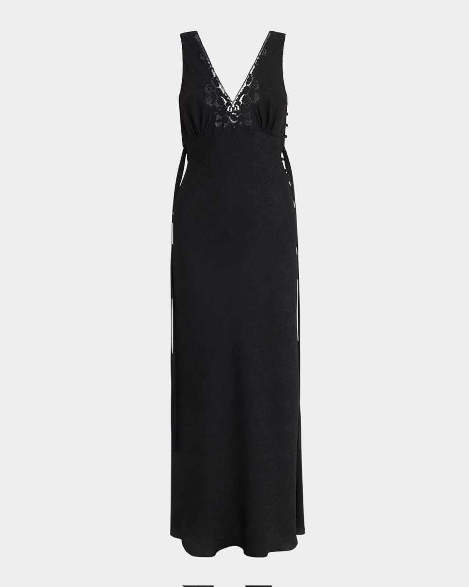 Silk Jacquard & Lace Sleeveless Column Dress